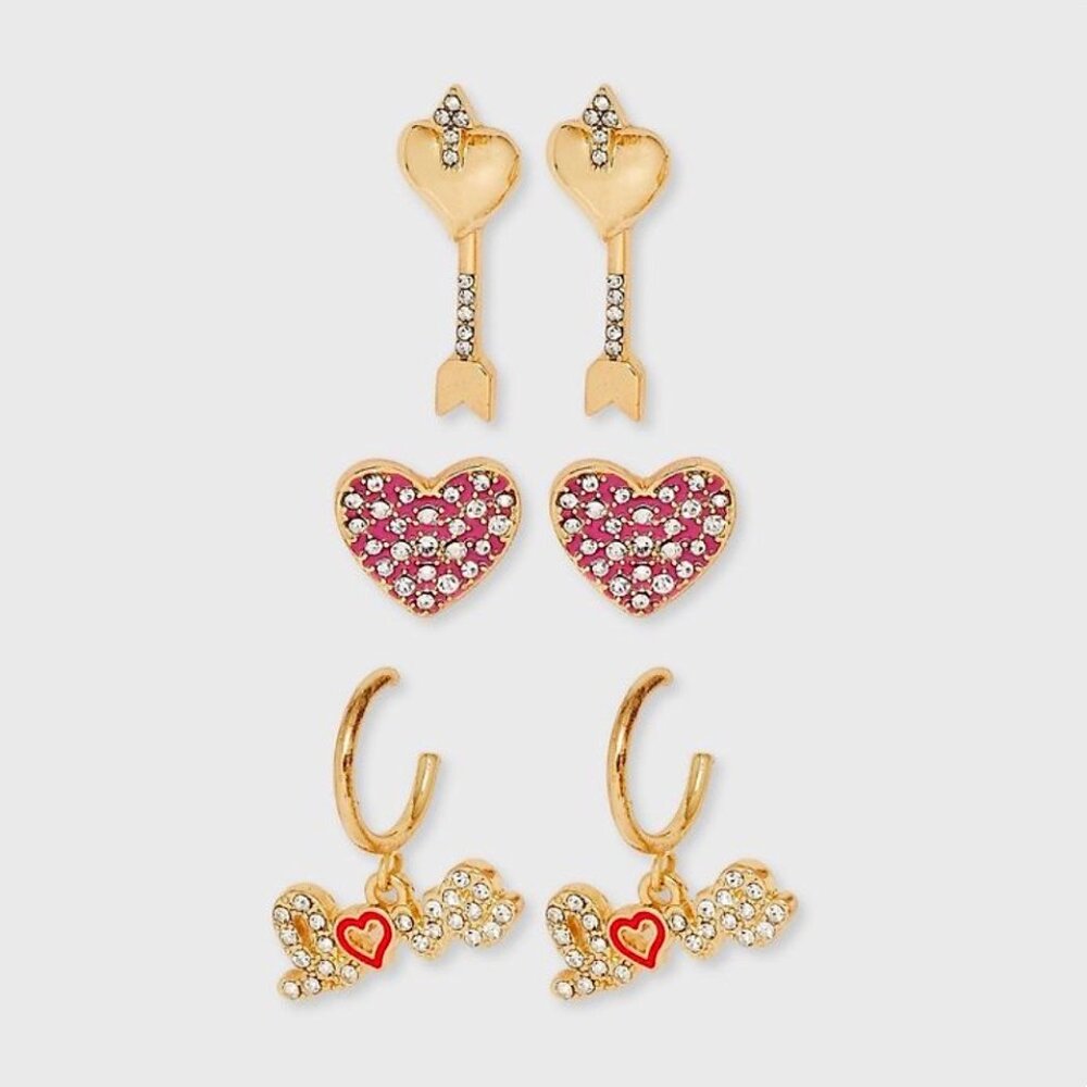 NWT SUGARFIX by BaubleBar Falling For You Hoop Earring Set 3pc - Gold/Pink Heart